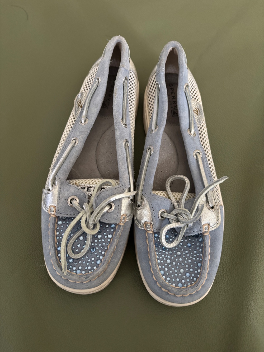 Sperry Women's Light Blue Suede and Silver Accent Moccasins